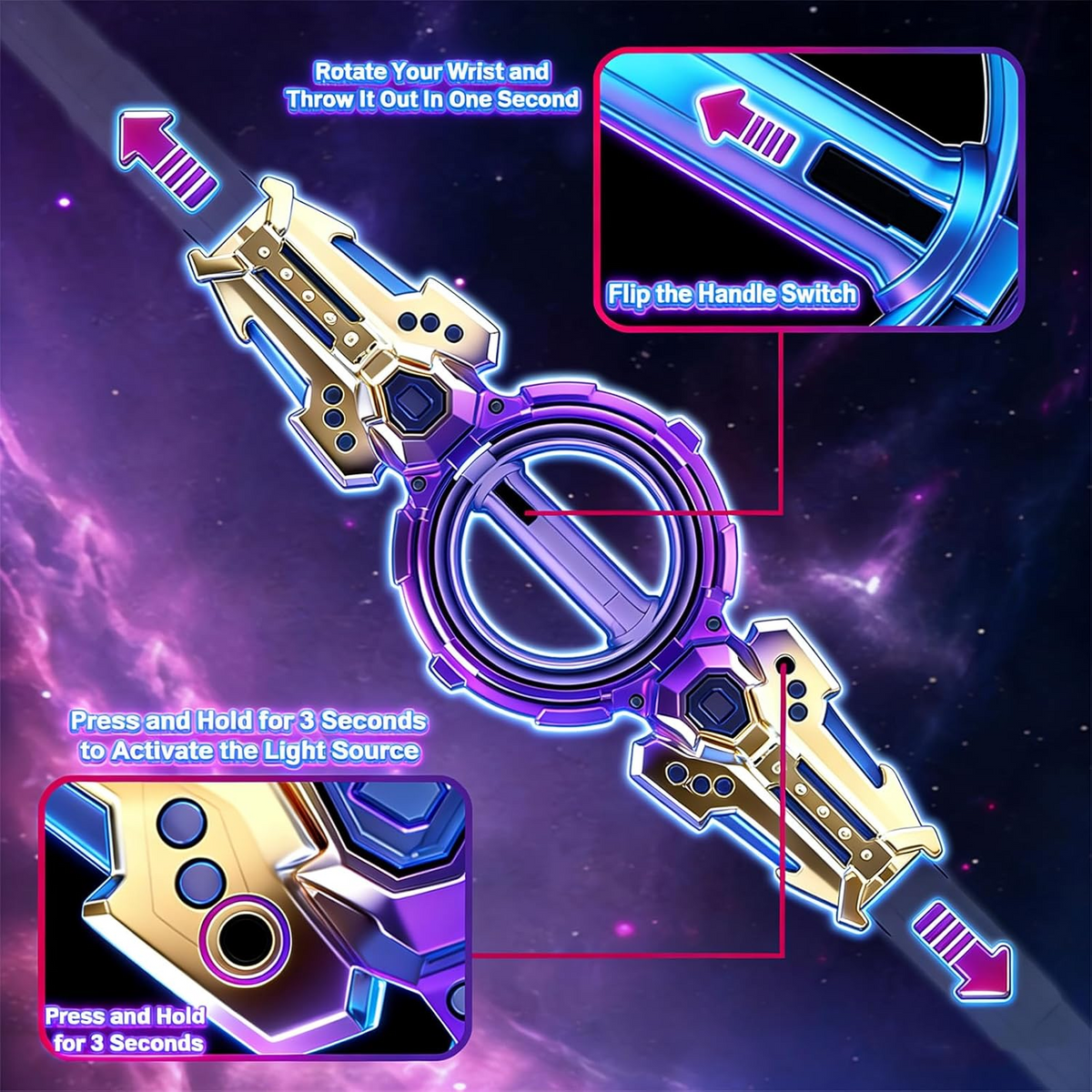 Rotatable Dual-Blade Sword with Retractable Spin, Light & Sound (002)