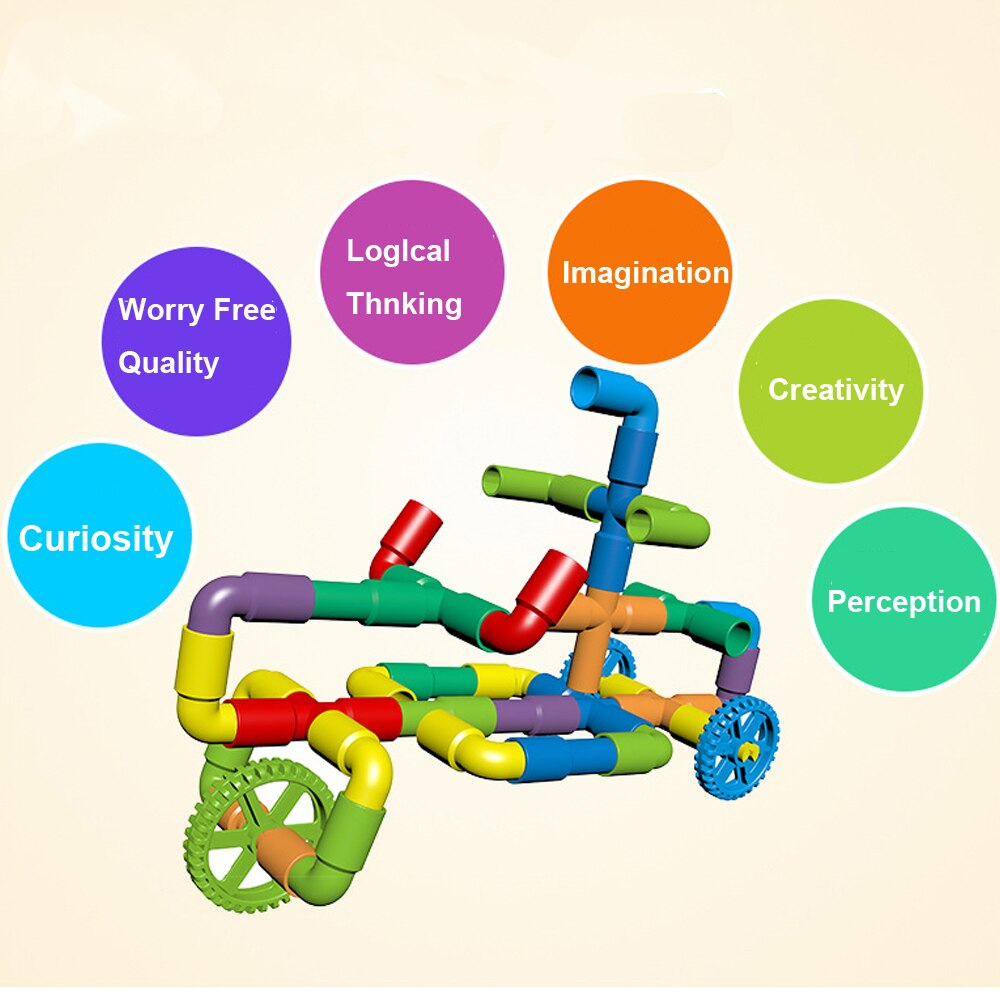 Colorful Creative Pipe Puzzle Building Blocks for Kids With Wheels (64 Pcs | 5117)