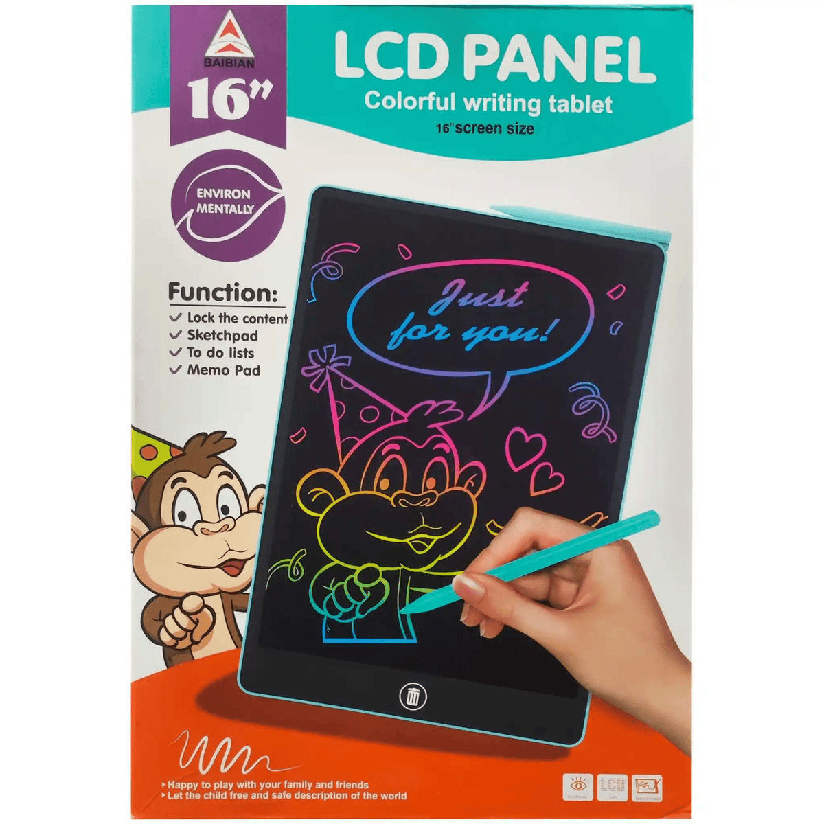 16" LCD Writing Tablet Multicolor Screen Writing Erasable Writing Board (1601C)