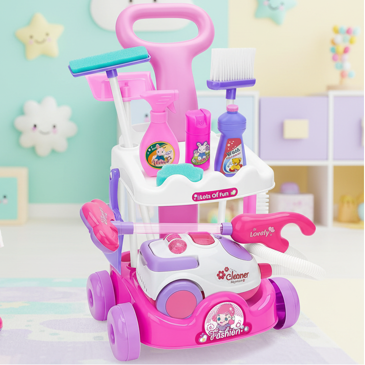 Mini Pretend Play Housekeeping Cleaning Trolley Set for Kids (666-86)