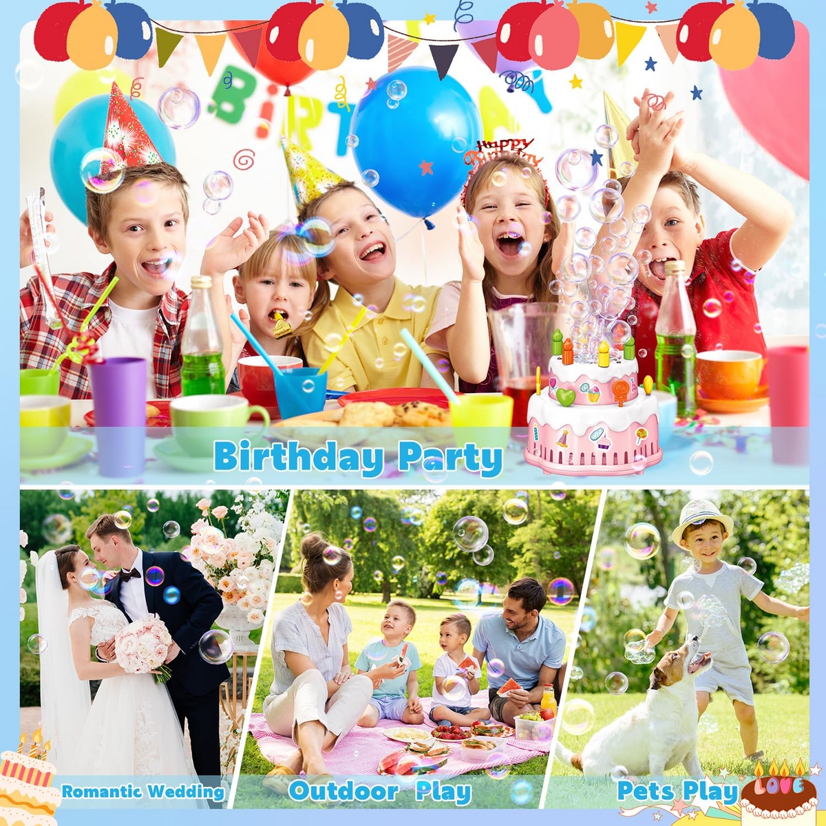 Cake Automatic Bubble Machine Toy with LED Light & Music for Kids (578)