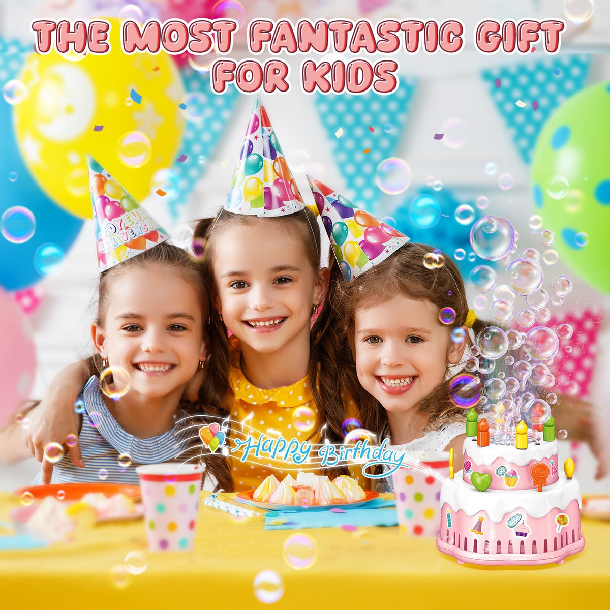 Cake Automatic Bubble Machine Toy with LED Light & Music for Kids (578)