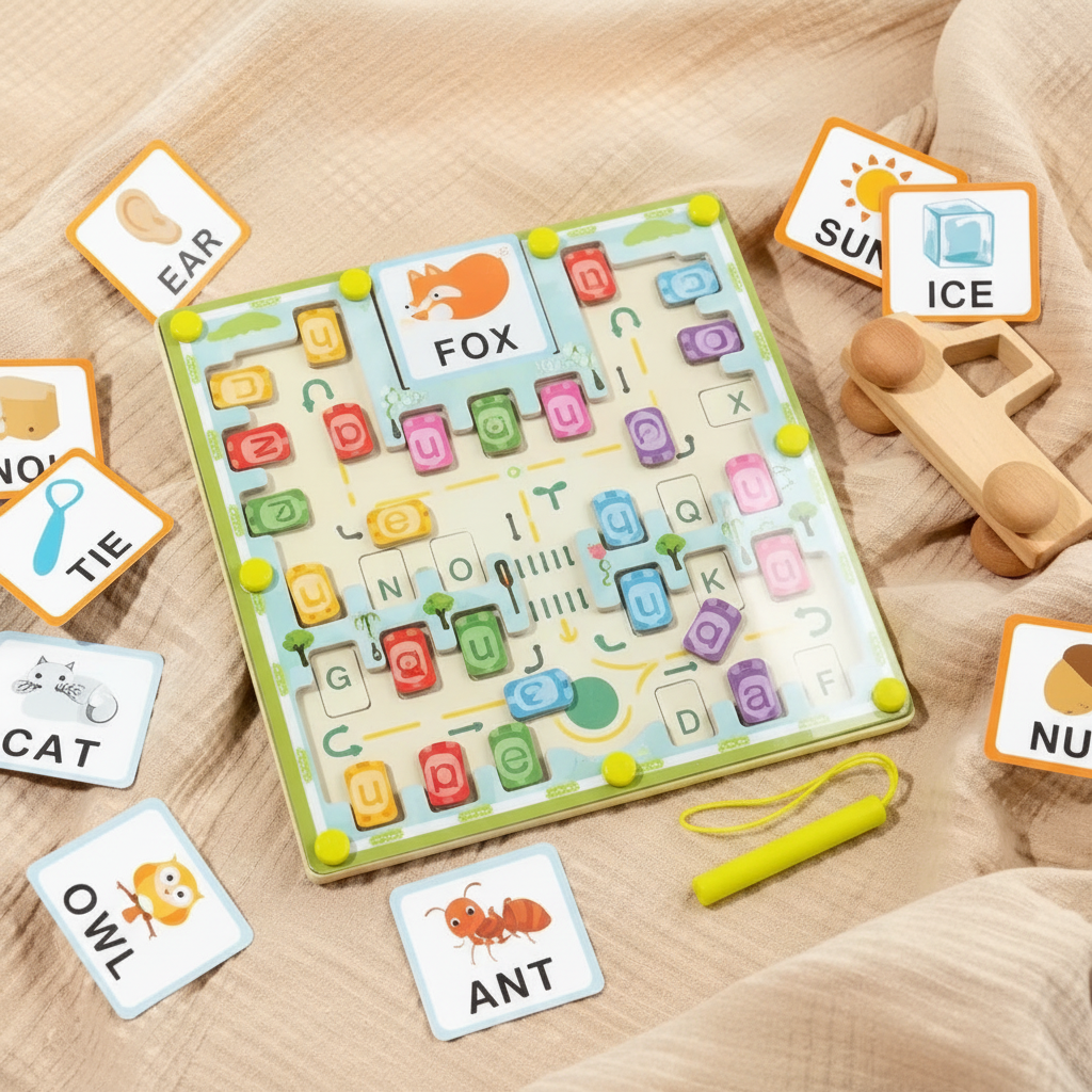 Kids Magnetic Color & Word Maze Wooden Montessori Puzzle (2025-18)