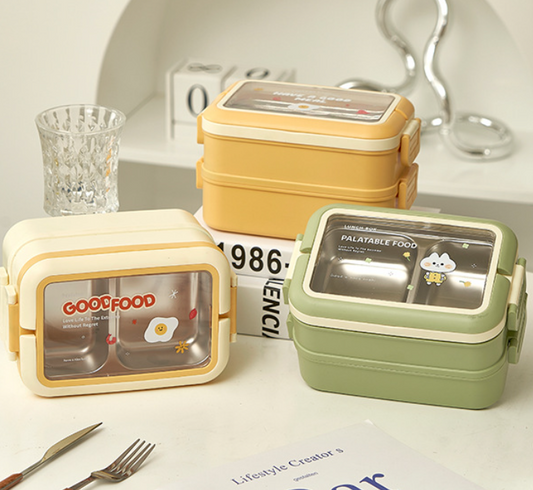 Double Layer Stainless Steel Kids Lunch Box - Toynix.pk