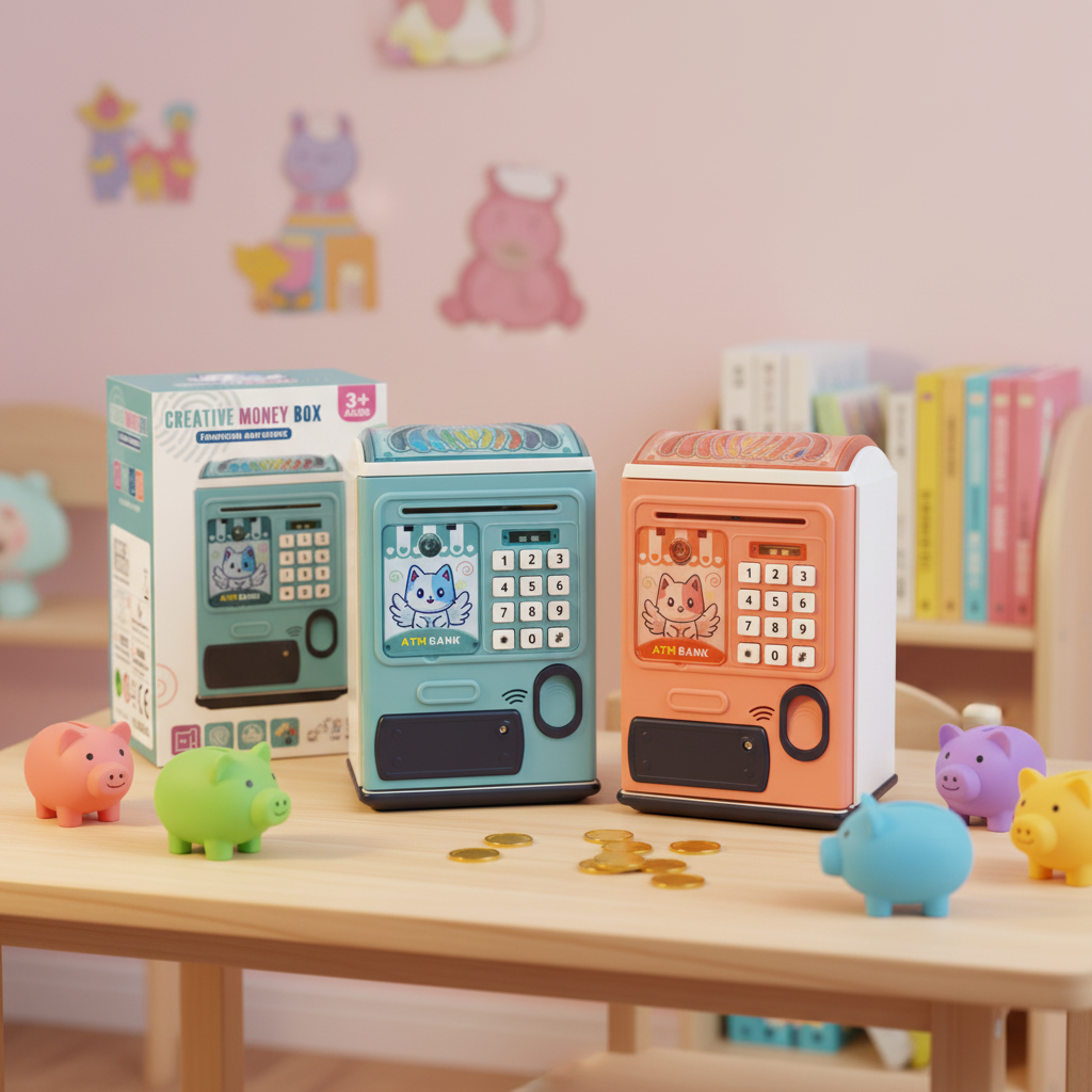 Electronic ATM piggy bank for kids with fingerprint and password secure money saving box toy