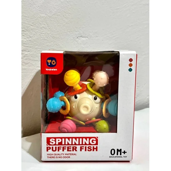 Spinning Puffer Fish Baby Rattle Teether Sensory Toy for Infants (RT603-7)