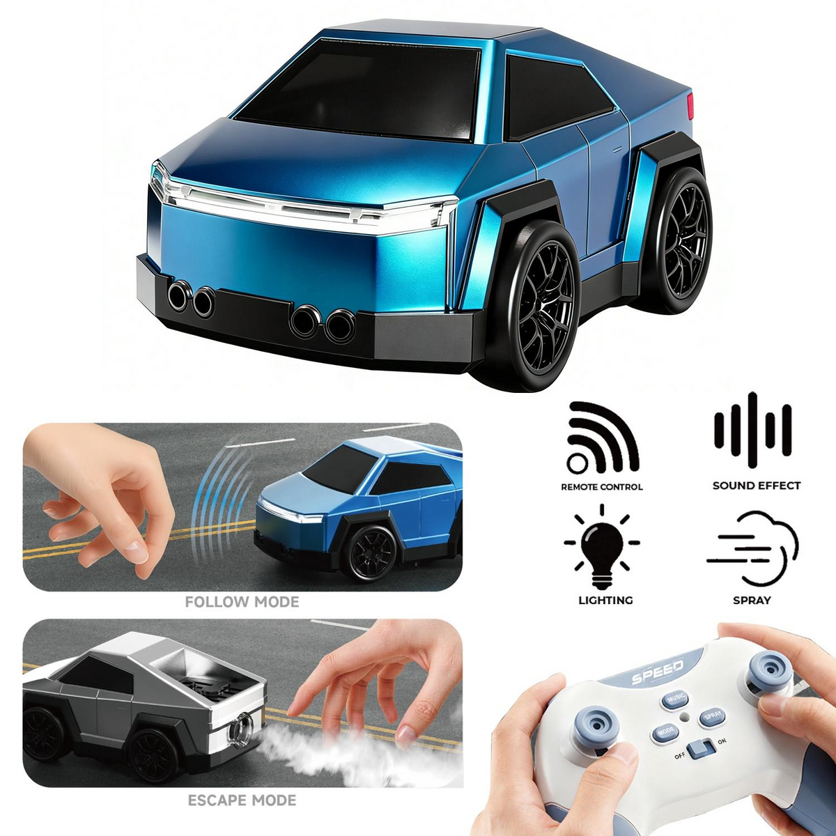 Mini RC Cyber Truck – Smart Racing Induction Car with Lights & Sound (358-9)