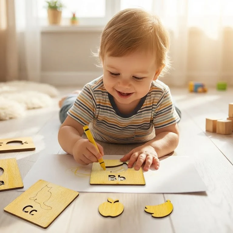 3-in-1 Wooden Urdu, English Alphabet & Numbers Stencils Set
