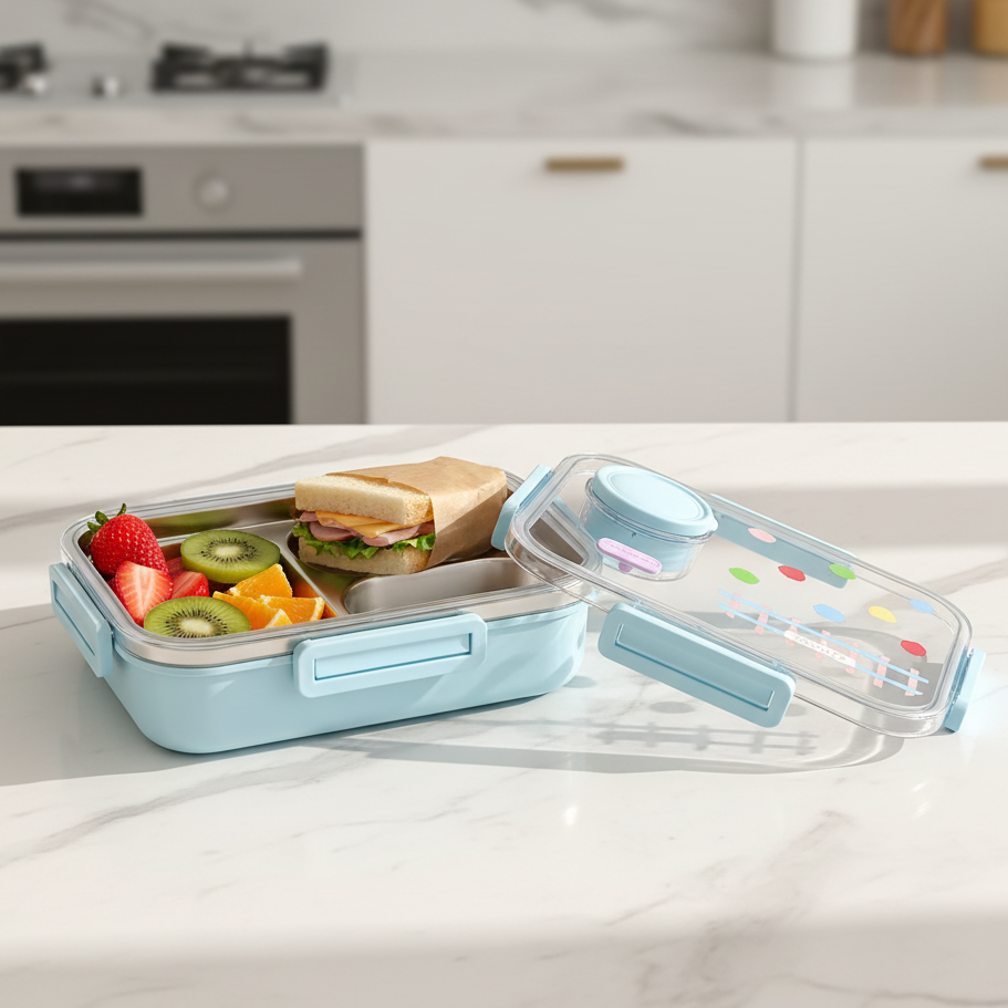 Stainless Steel Lunch Box For Kids With Sauce Container (029-8)
