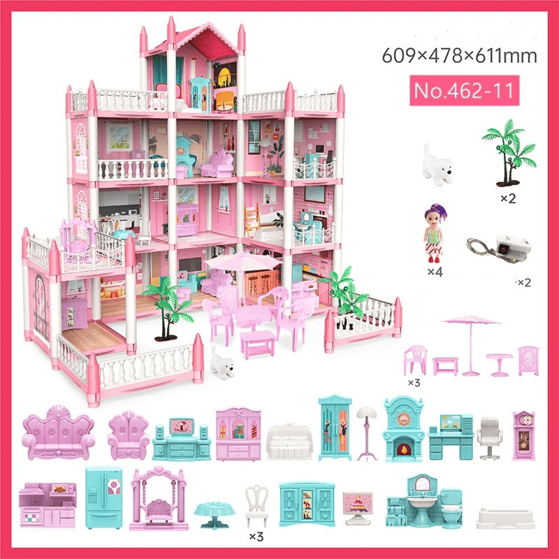 DIY Dreamy Pink Doll house villa Playset