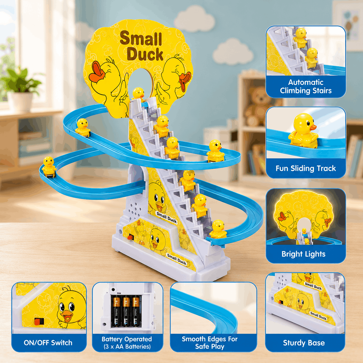 Small Ducks Climbing Stairs Toy for Kids with Winding Track