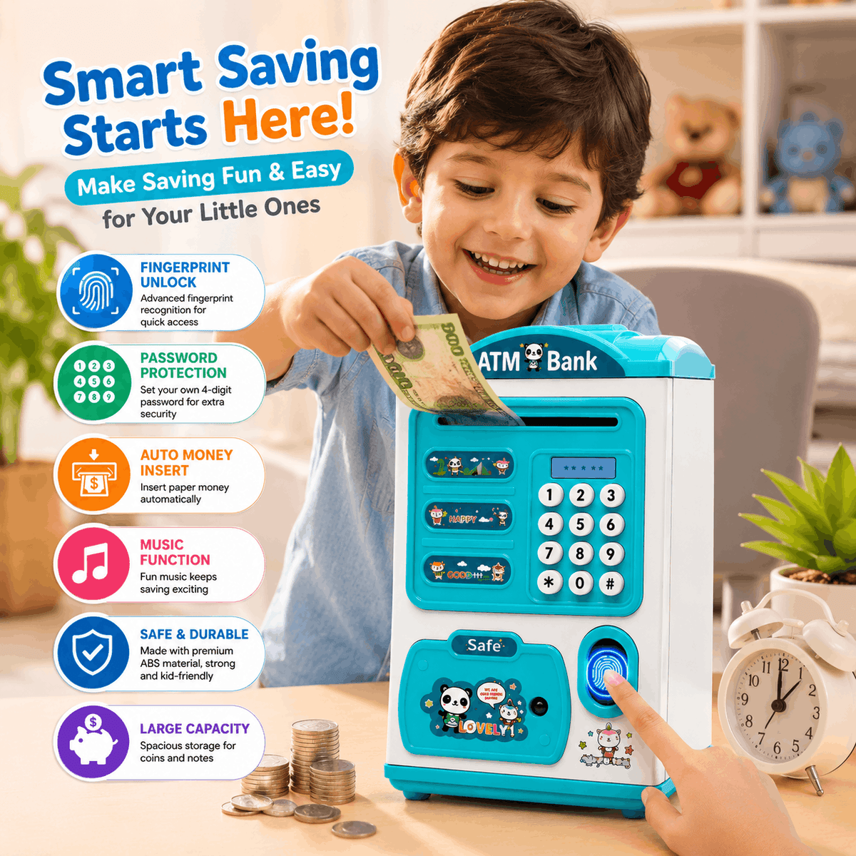 Electronic ATM Piggy Bank with Fingerprint for Kids (MD8865)