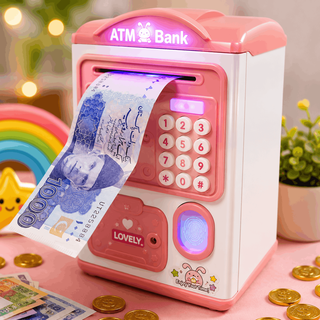 Electronic ATM Piggy Bank with Fingerprint and Keypad for Kids