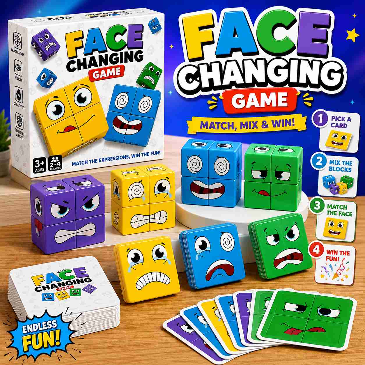 Face Changing Expression Cube Table Game for Kids