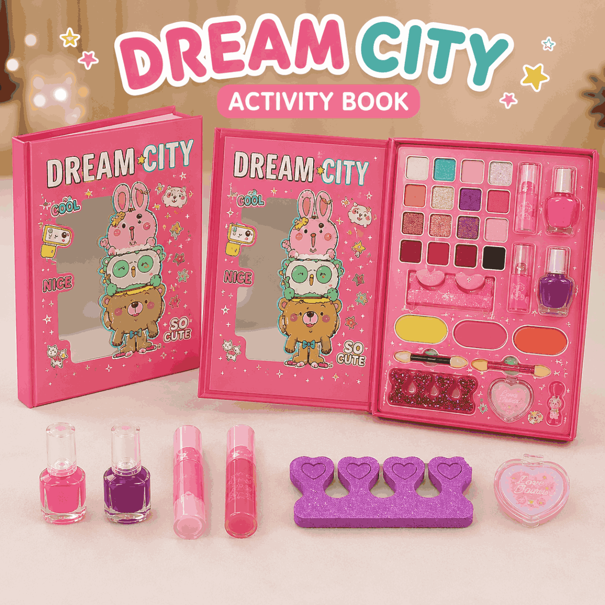 Foldable Beauty Makeup Kit for Girls Pretend Play Set