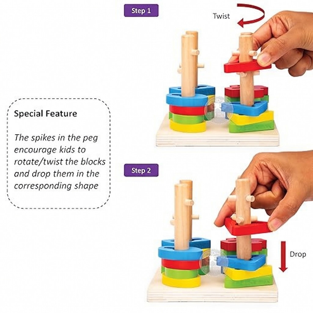 Geometric Shapes 4 Columns Stacking Puzzle For Kids 
