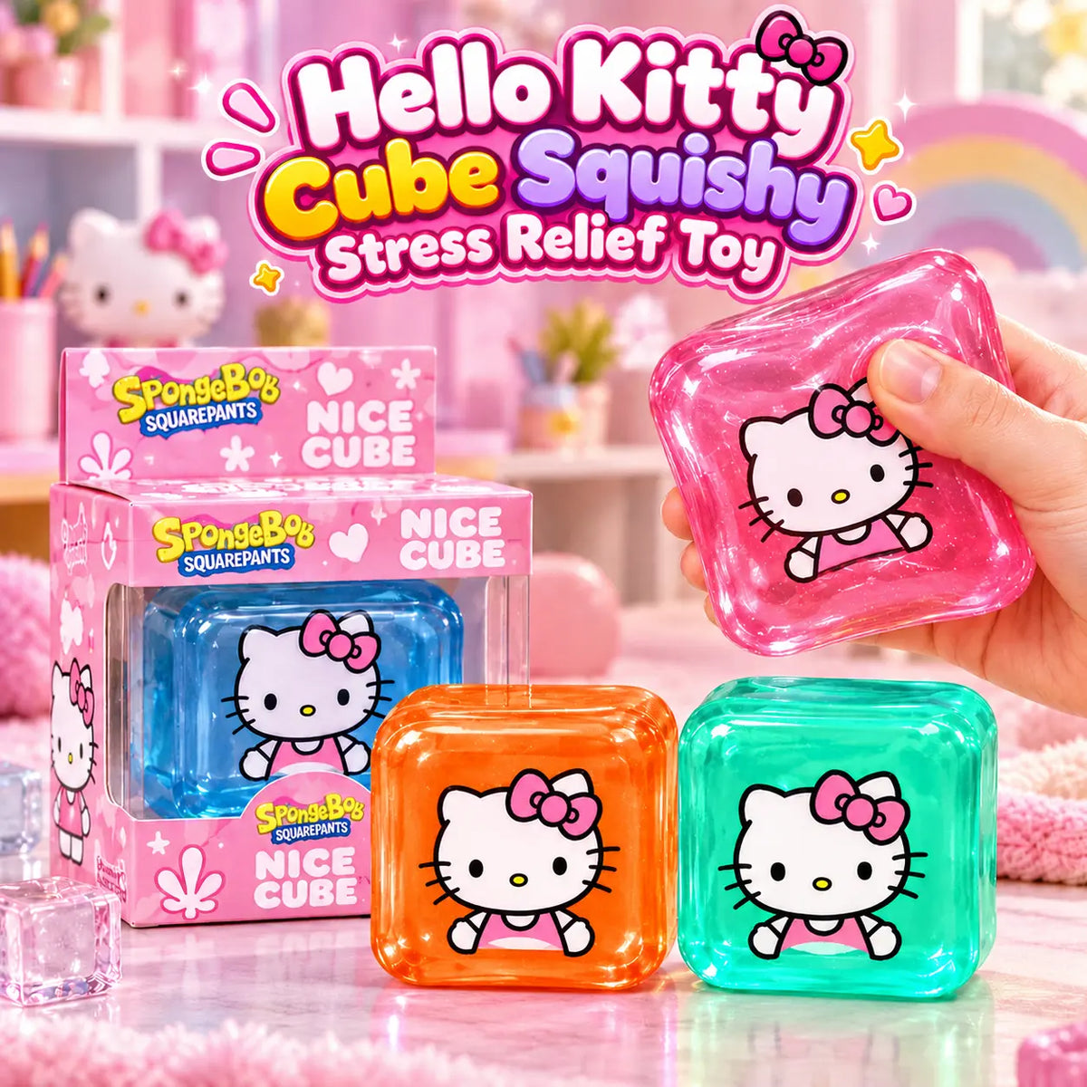 Hello Kitty Cube Squishy Stress Relief Toy  with a cute character design