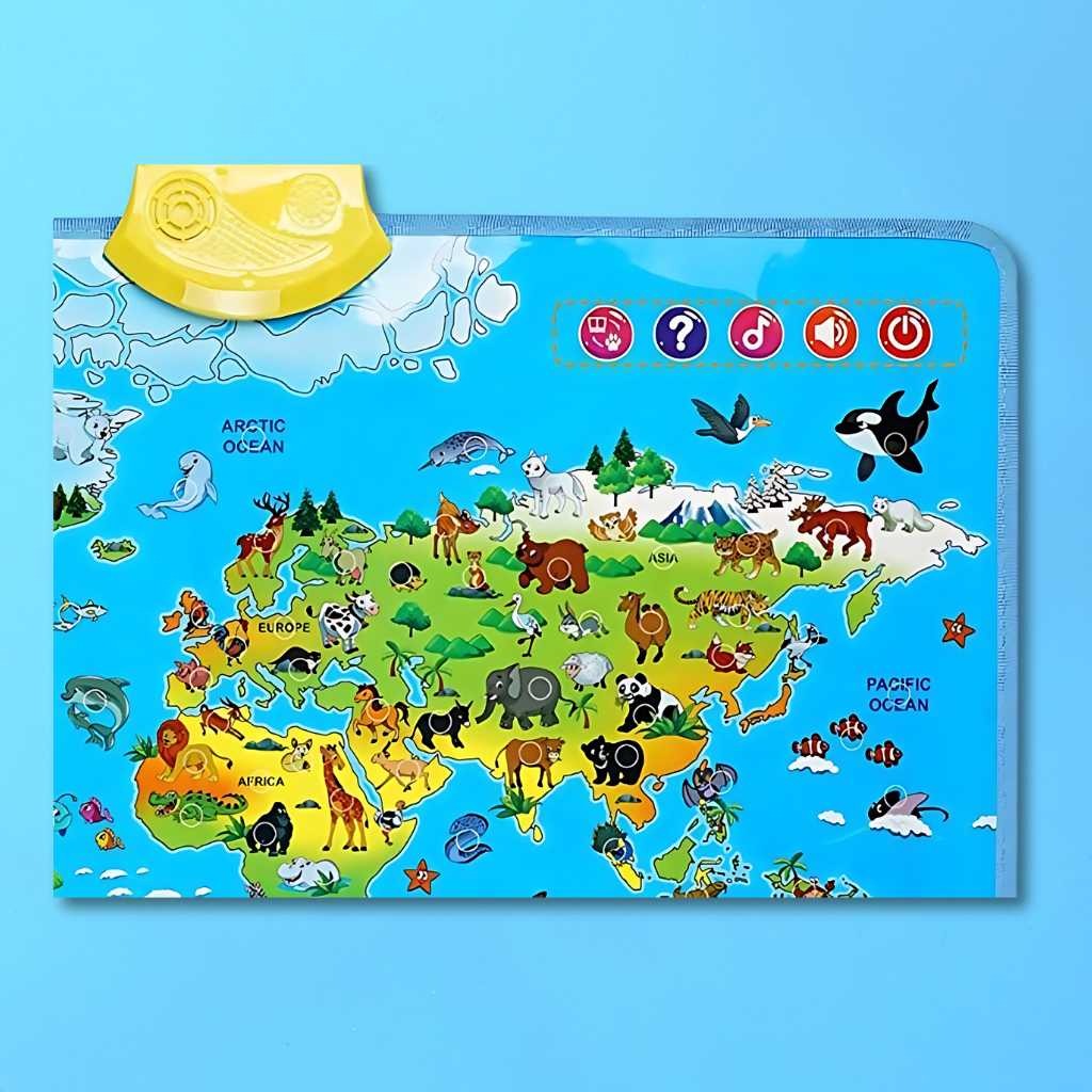 Interactive Talking Animal World Map with Sound For Kids