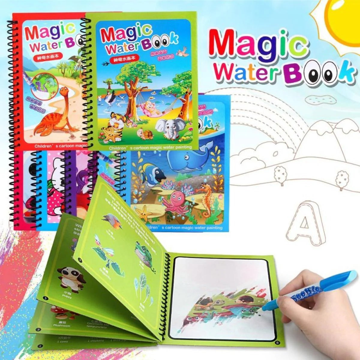 Water-Reveal Magic Water Book with 1 Water Pen (Random Character)
