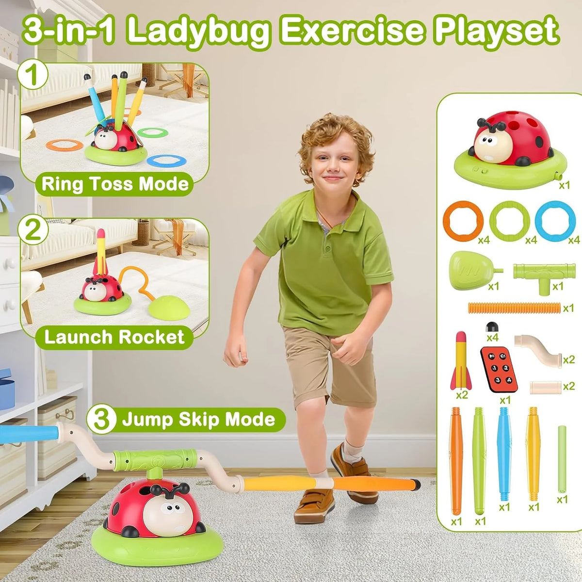 3-in-1 Activity Toy Set Ladybug RC Sports with Rocket Launcher (296Y)