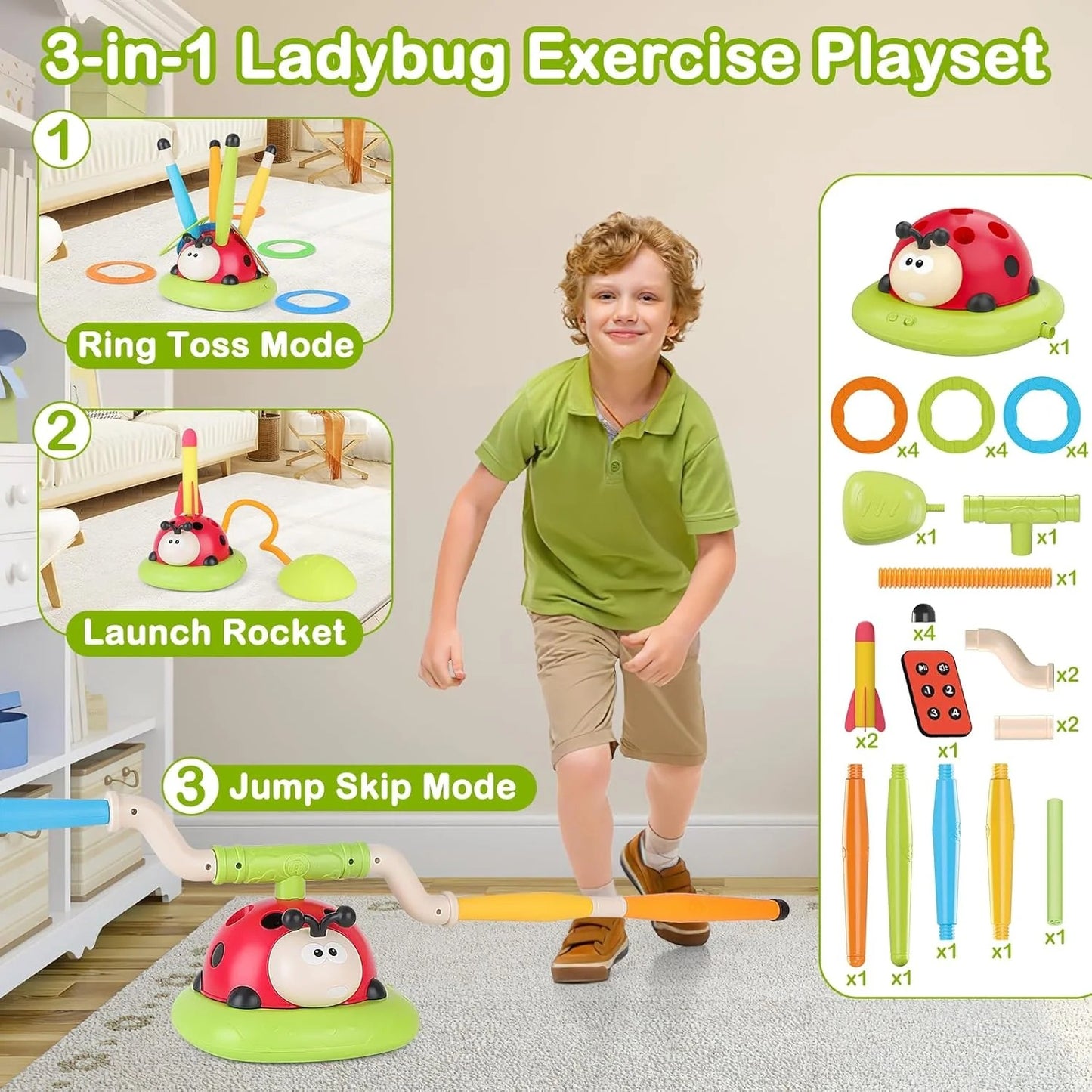 3-in-1 Activity Toy Set Ladybug RC Sports with Rocket Launcher