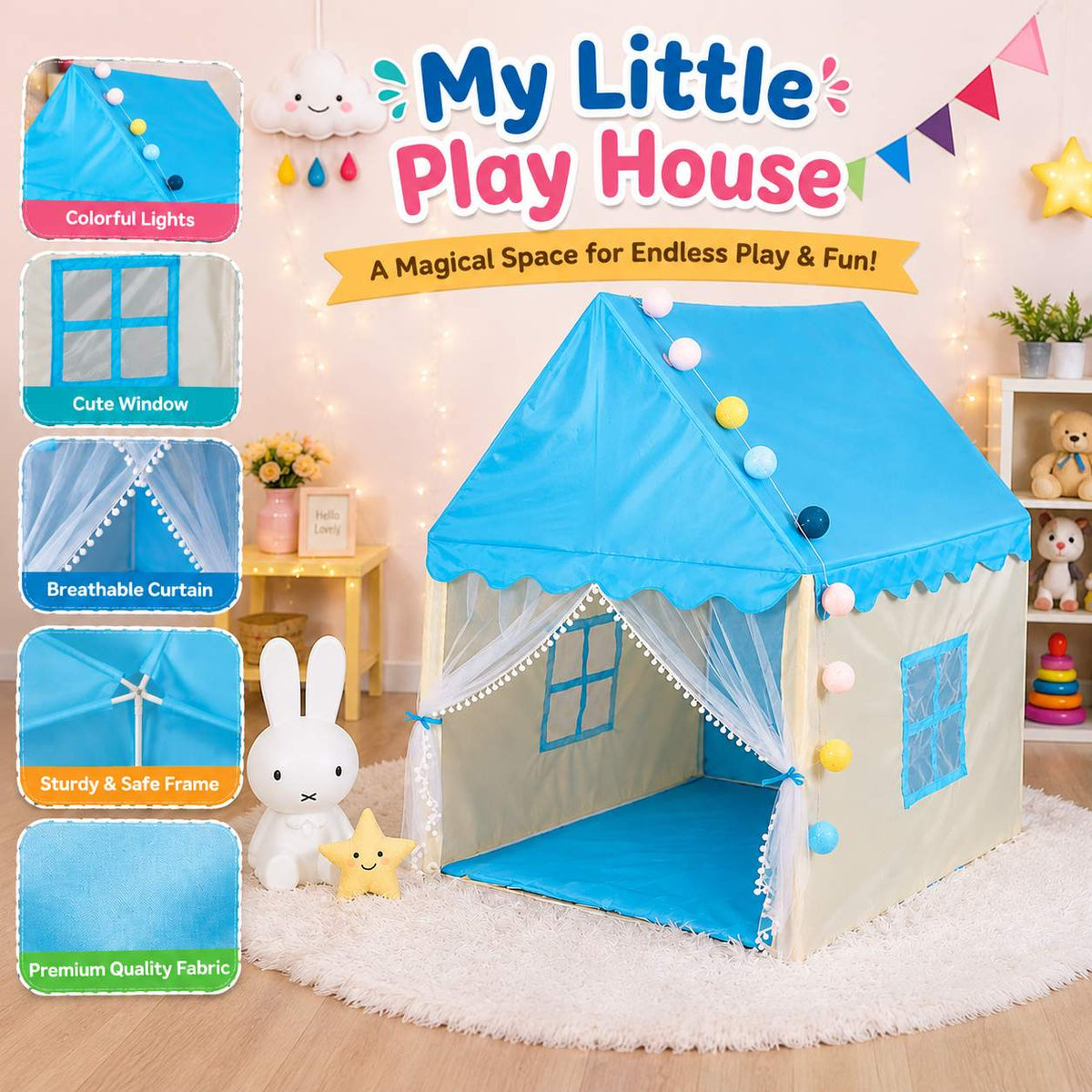 Kids Indoor Playhouse Tent Portable Children’s House Play Tent
