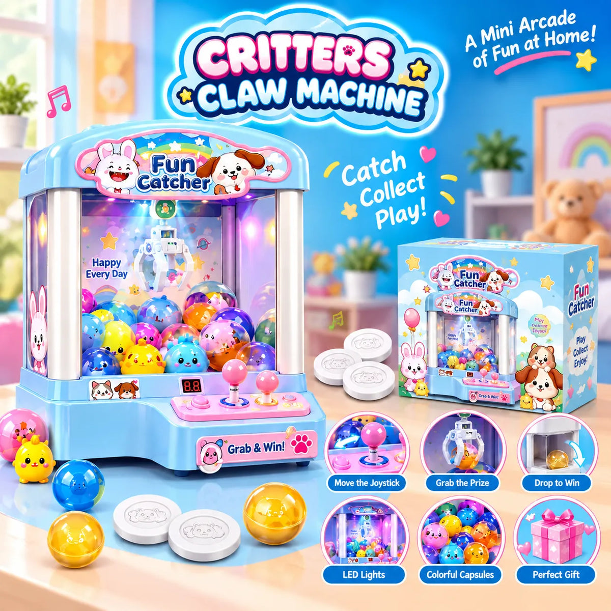 Kids Mini Claw Machine Catcher Toy Mini Arcade Game