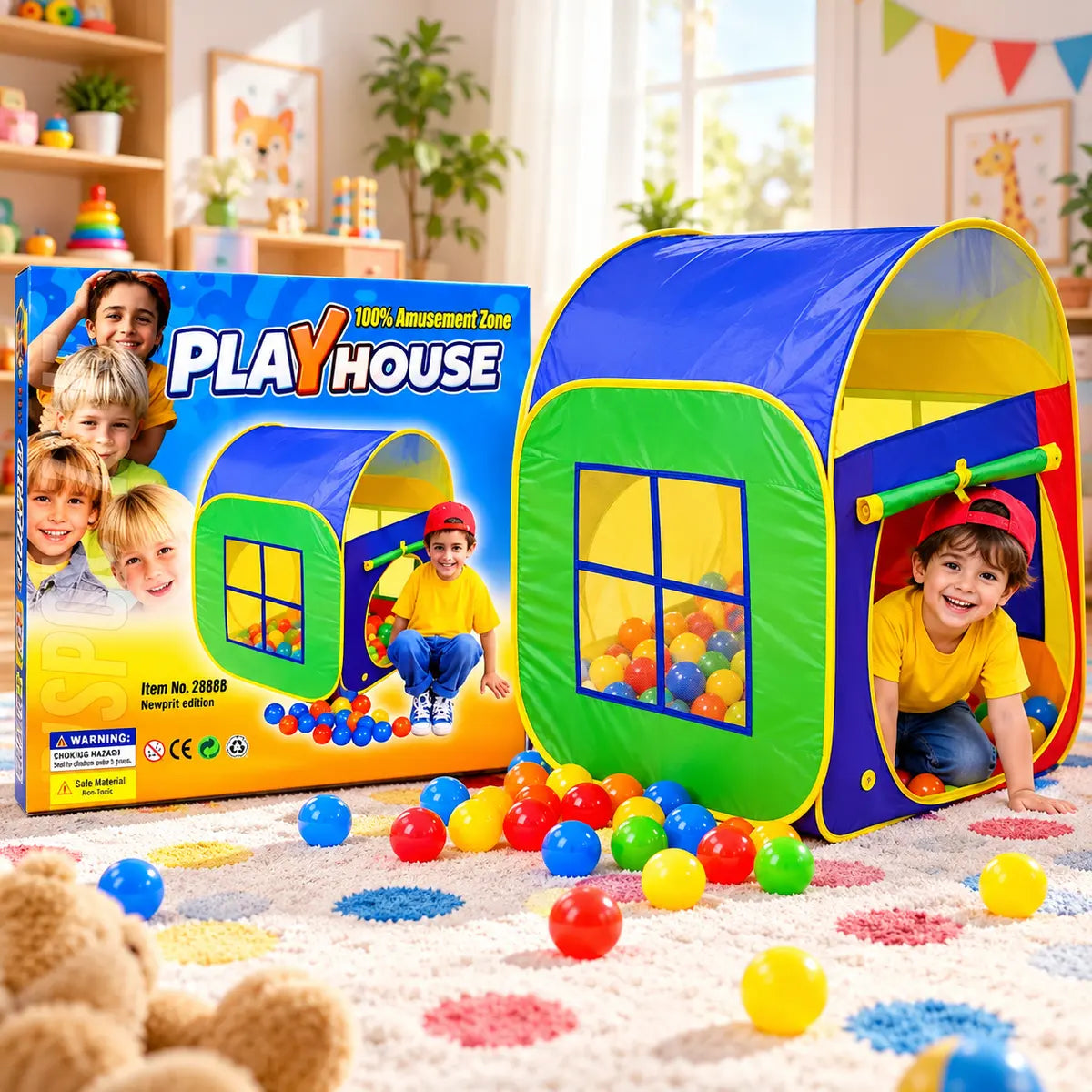 Kids Playhouse Tent | Indoor Outdoor Folding Play Tent House (BW29988)