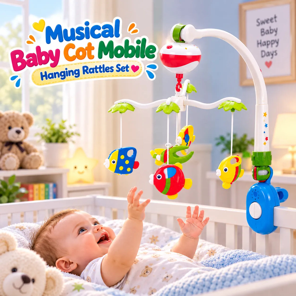 Loving Hut Musical Baby Cot Mobile with Colorful Hanging Rattles