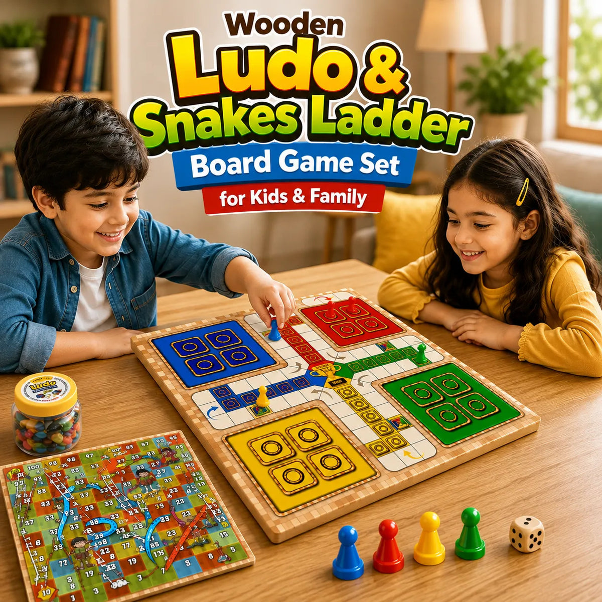 Wooden Ludo & Snakes Ladder Board Game Set for Kids & Family (Random Design | 7951)