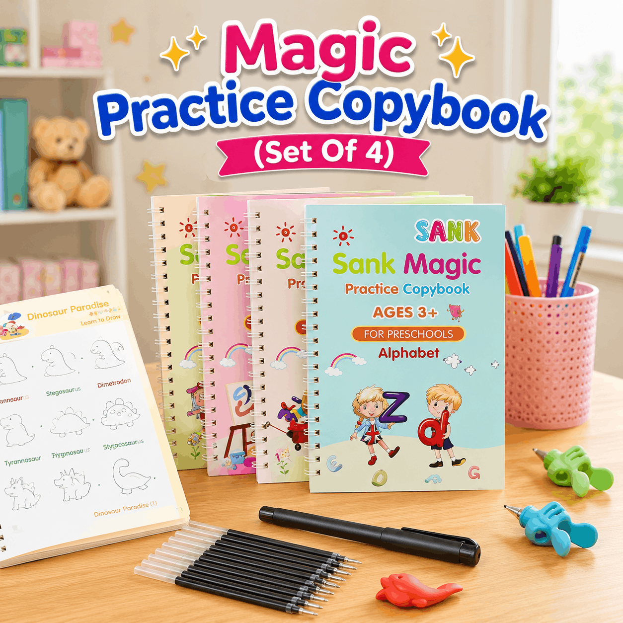 Magic Practice Copybook Set of 4 | Reusable Writing Books