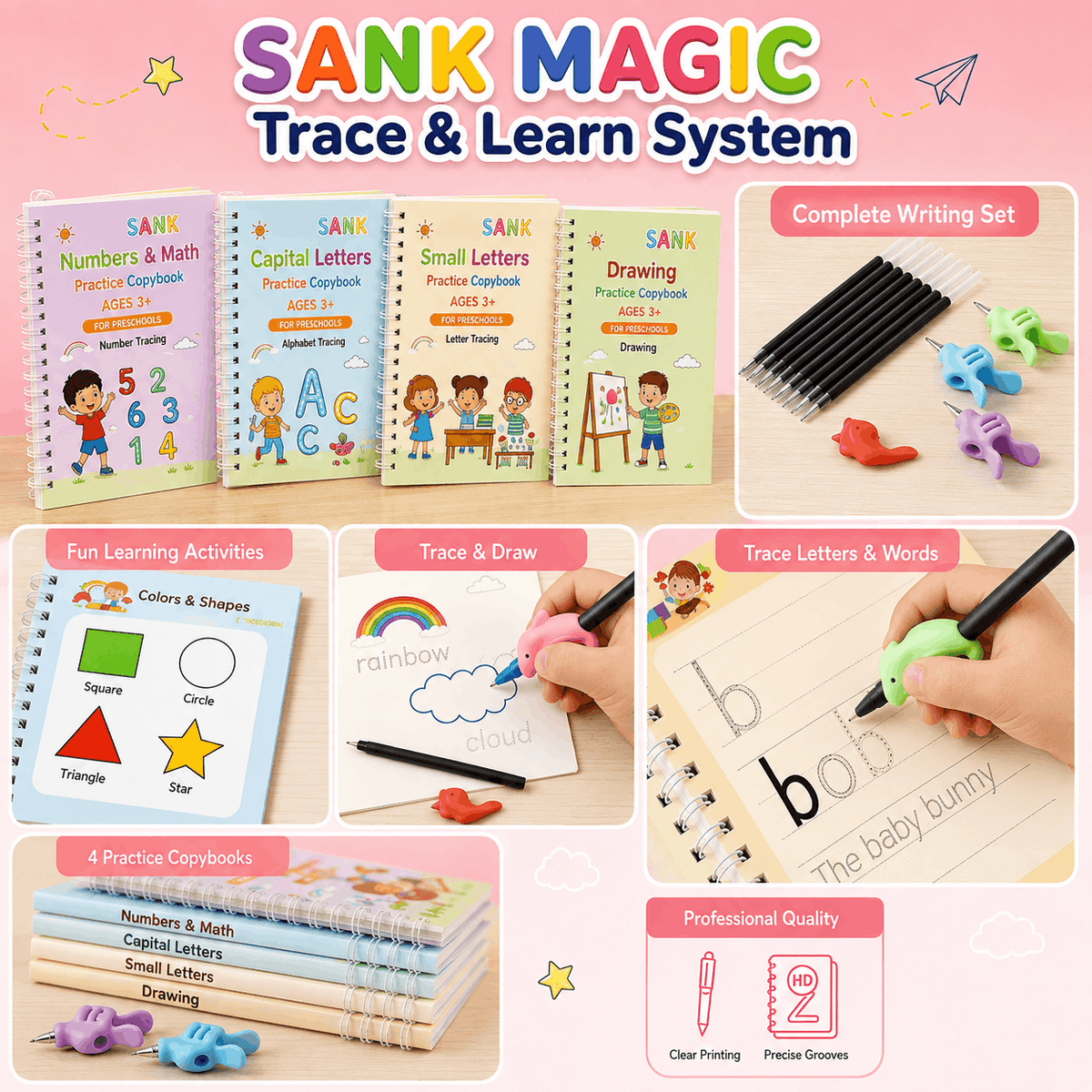 Magic Practice Copybook Set of 4 | Reusable Writing Books