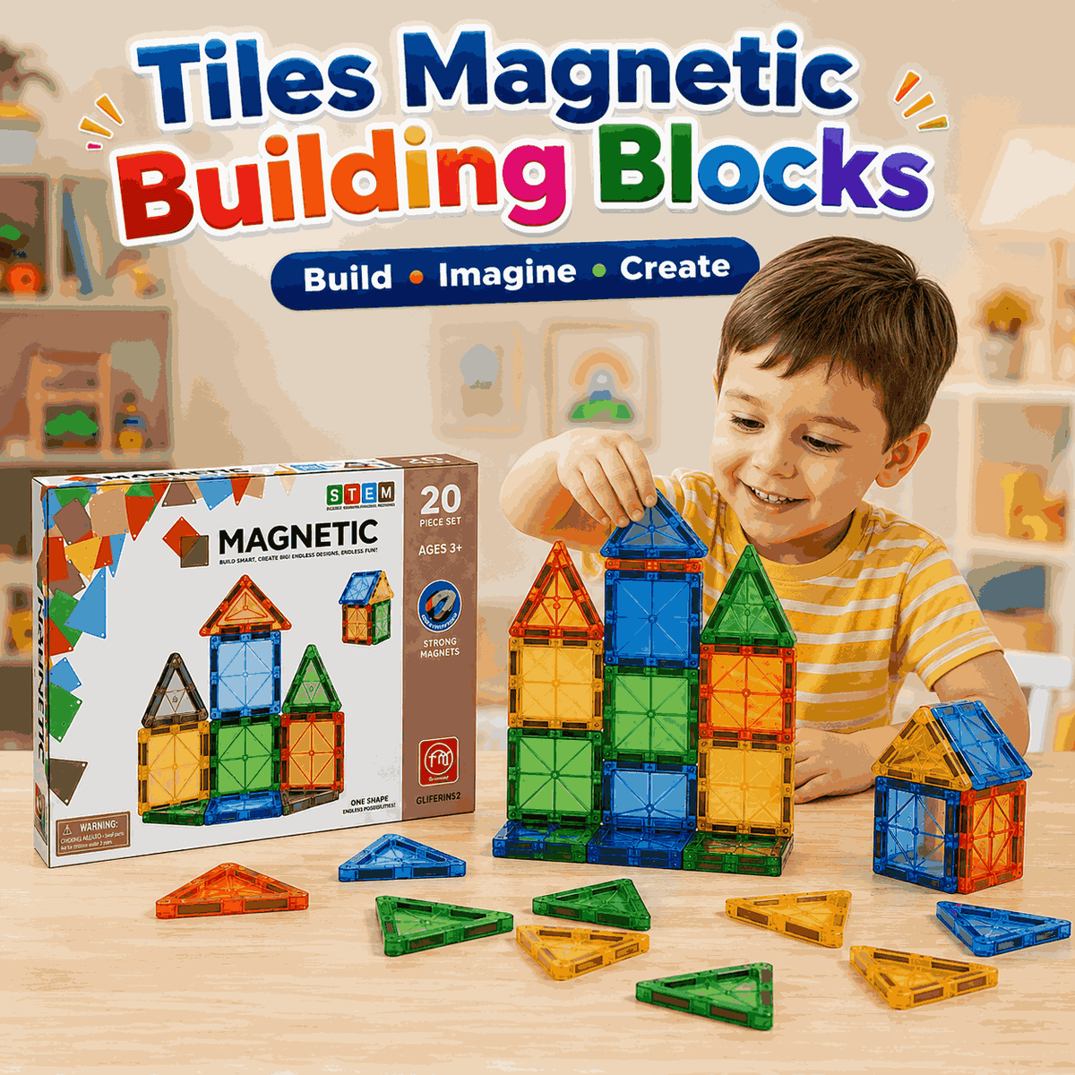 20 Pcs Tiles Magnetic Building Blocks for Kids (FK9808)