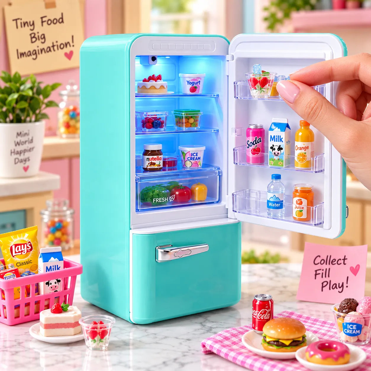 Mini Fridge Surprise Ball Food Collectible Toy with Miniature Food for Kids