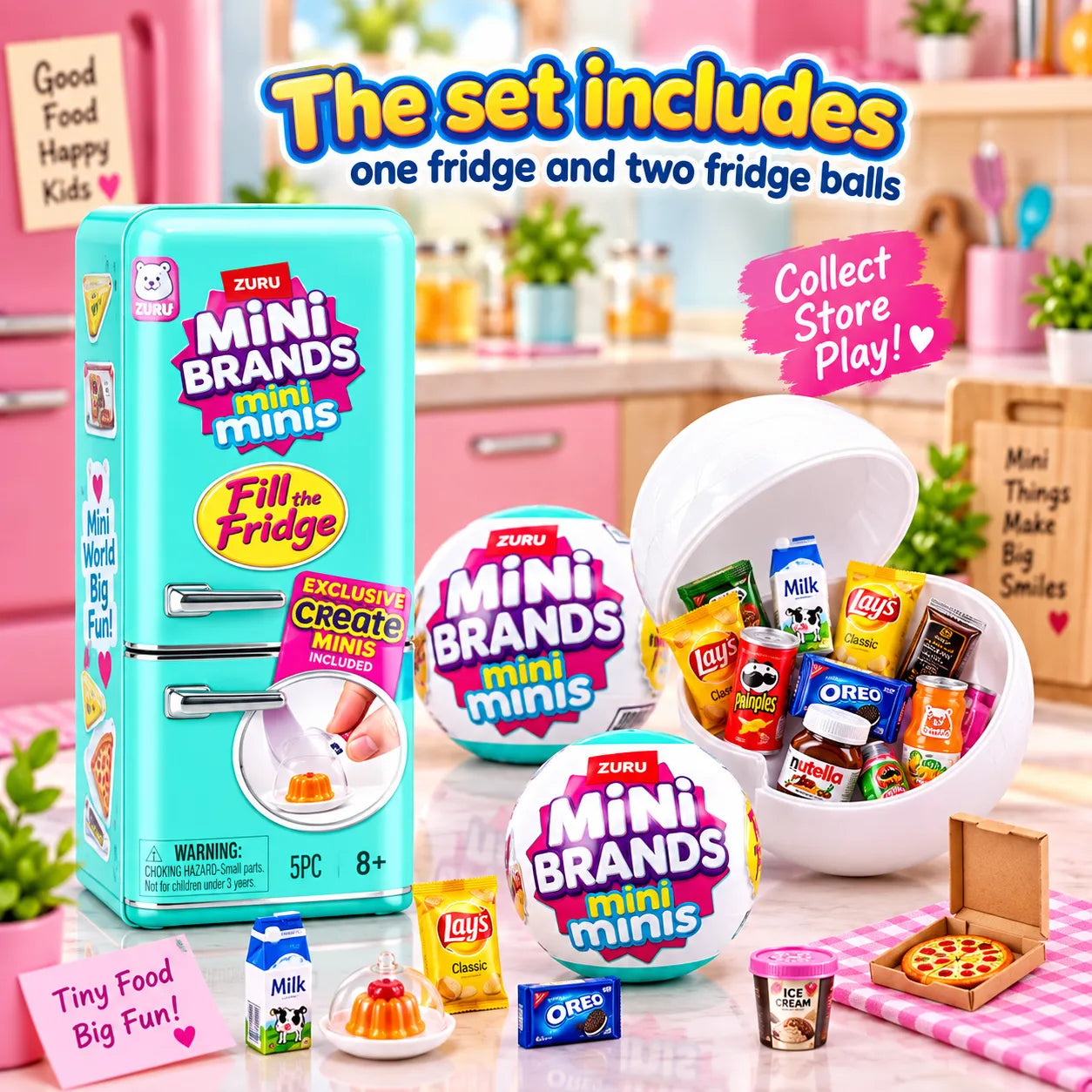 Mini Fridge Surprise Ball Food Collectible Toy with Miniature Food for Kids