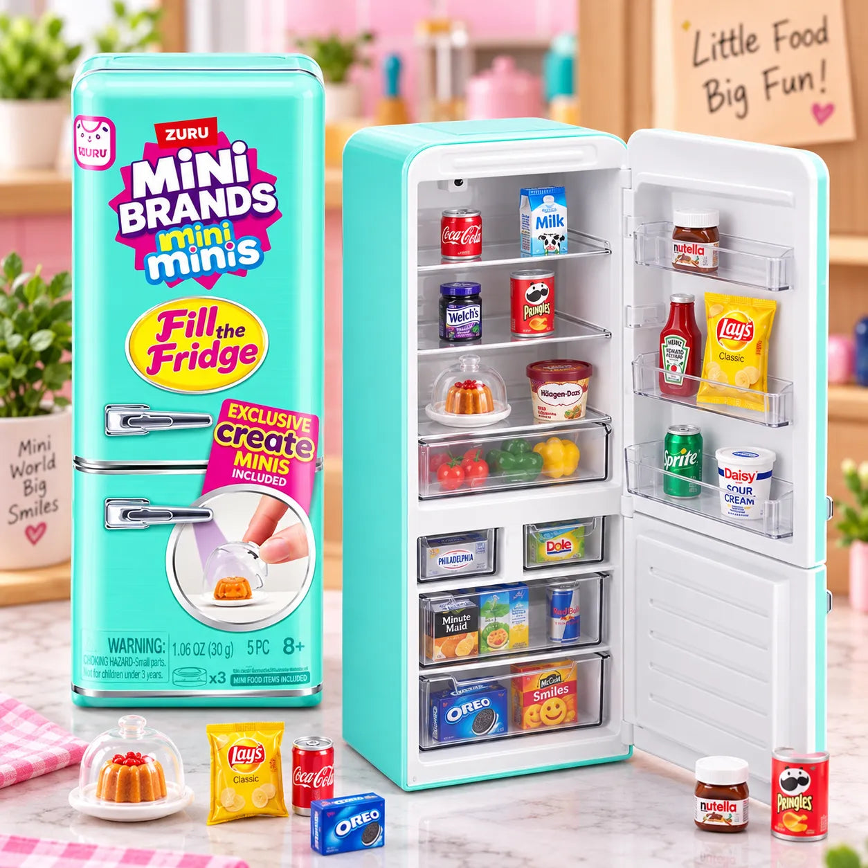 Mini Fridge Surprise Ball Food Collectible Toy with Miniature Food for Kids