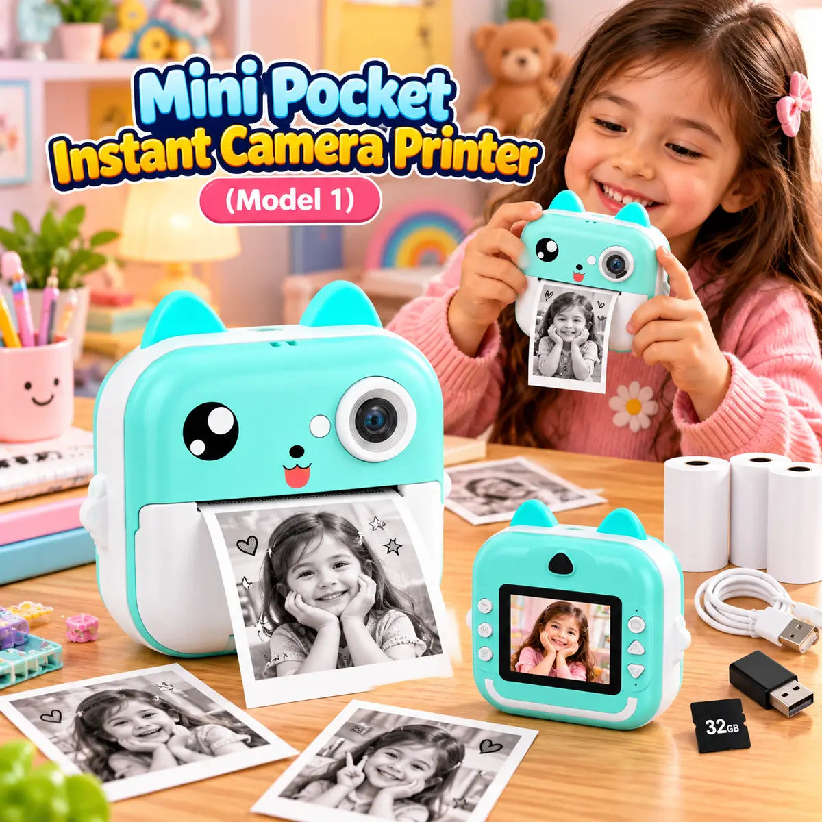 Kids Mini Pocket Instant Camera Printer with Thermal Printing