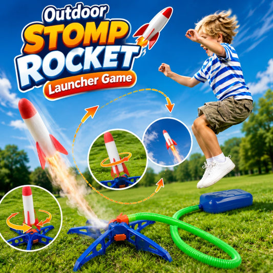 Outdoor Stomp Rocket Launcher Game with Foam Rockets for Kids