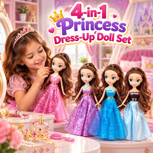 4-in-1 Princess Dress-Up Doll Set with Colorful Dresses for Girls