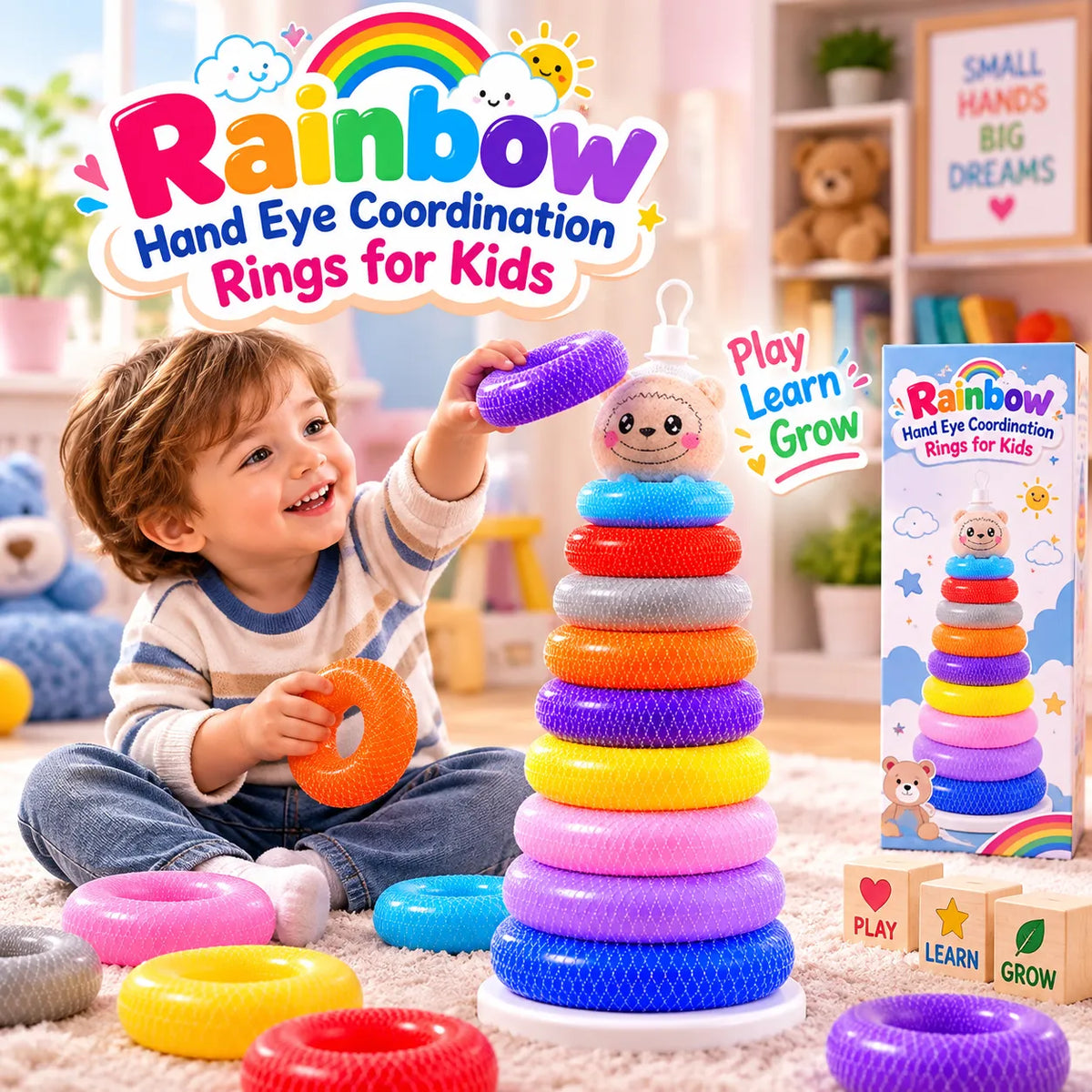 Rainbow Hand Eye Coordination Rings for Kids