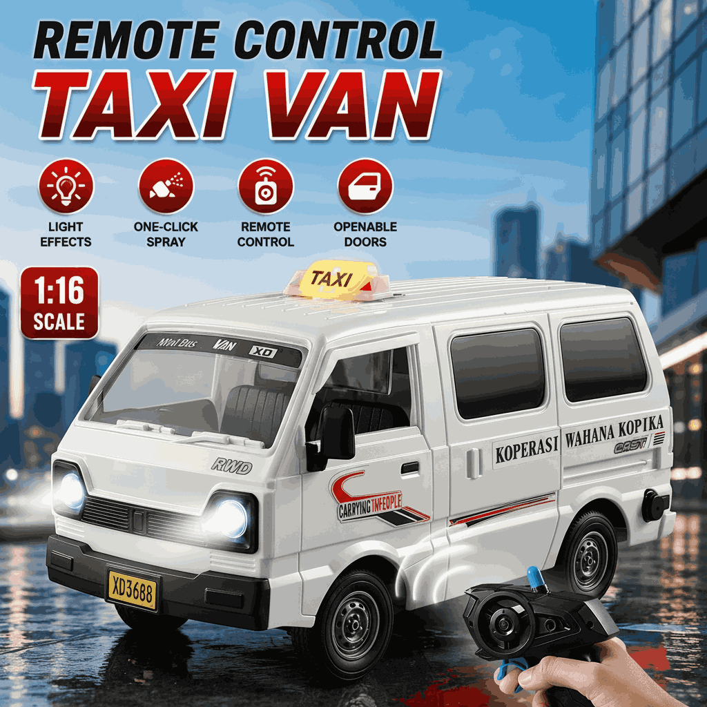 1:16 Scale Remote Control Taxi Van Toy with Lights for Kids