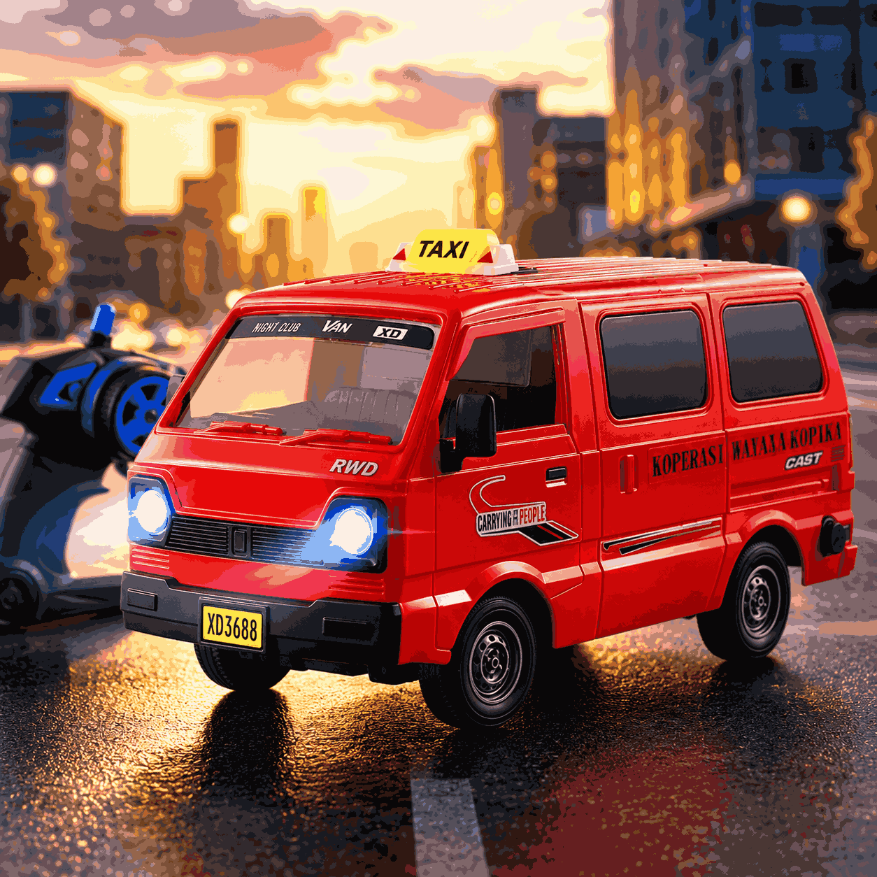 1:16 Scale Remote Control Taxi Van Toy with Lights for Kids