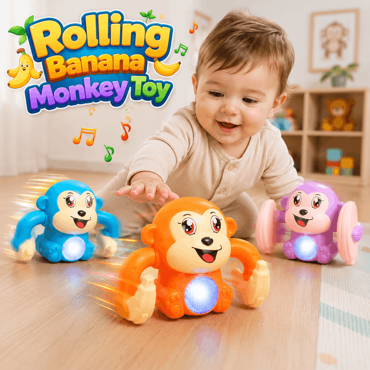 Rolling Banana Monkey Toys with Light & Music (826)