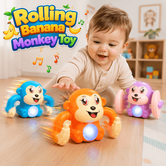 Rolling Banana Monkey Toy with Light and Music for Kids