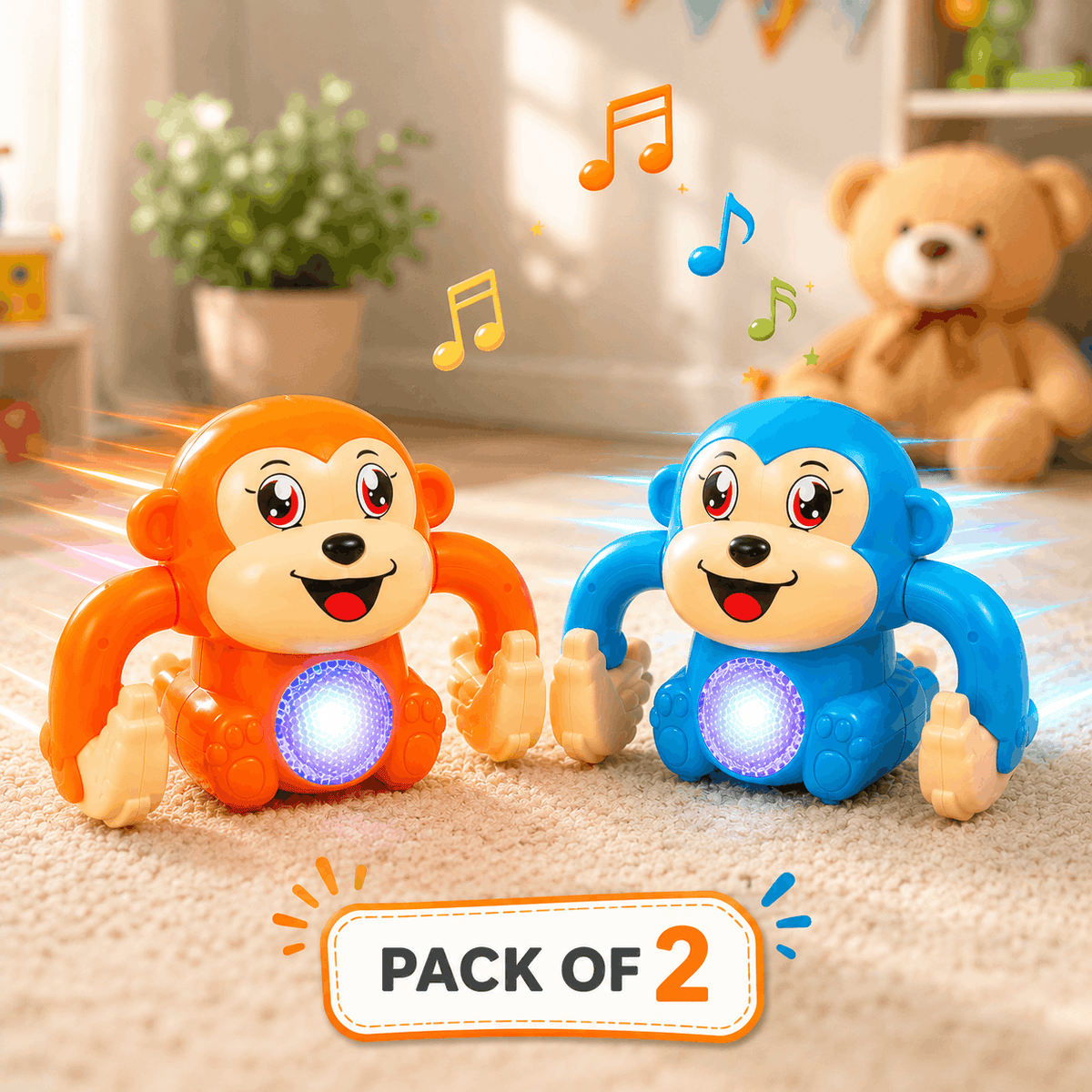 Rolling Banana Monkey Toy with Light and Music for Kids