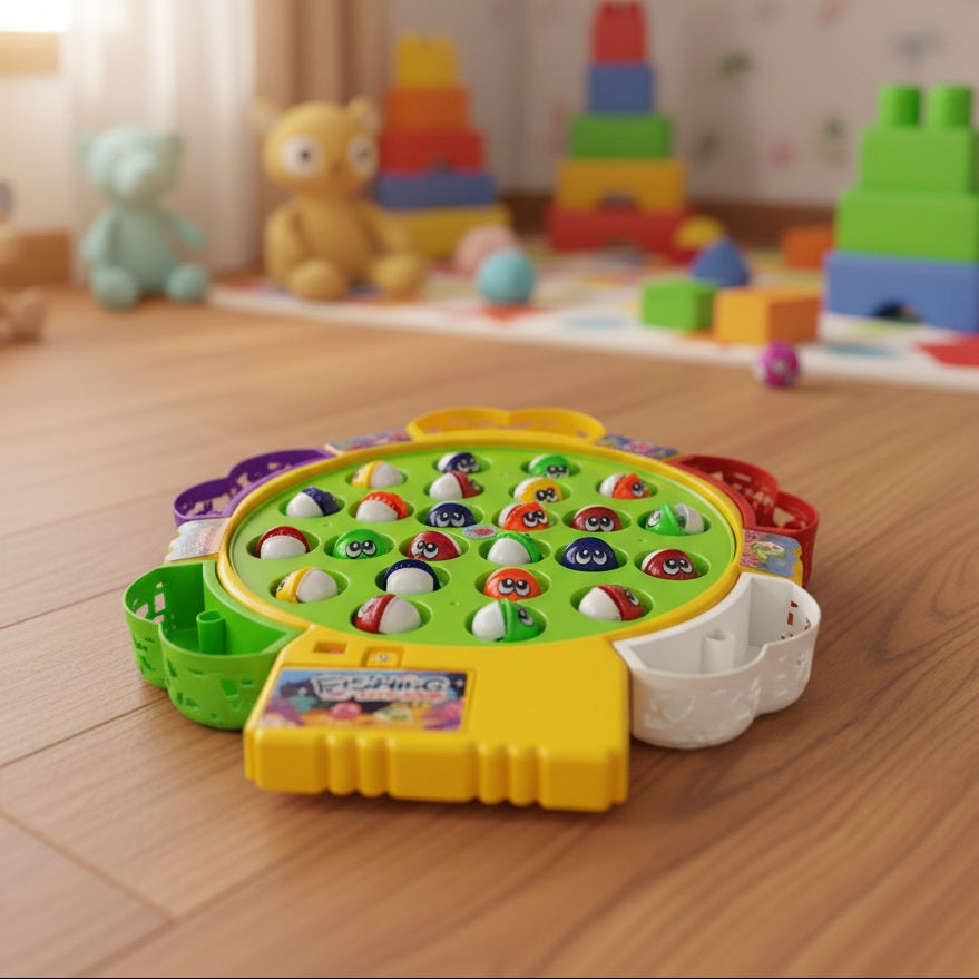 Rotating Fishing Game Toy 24 Fish Set with Music for Kids