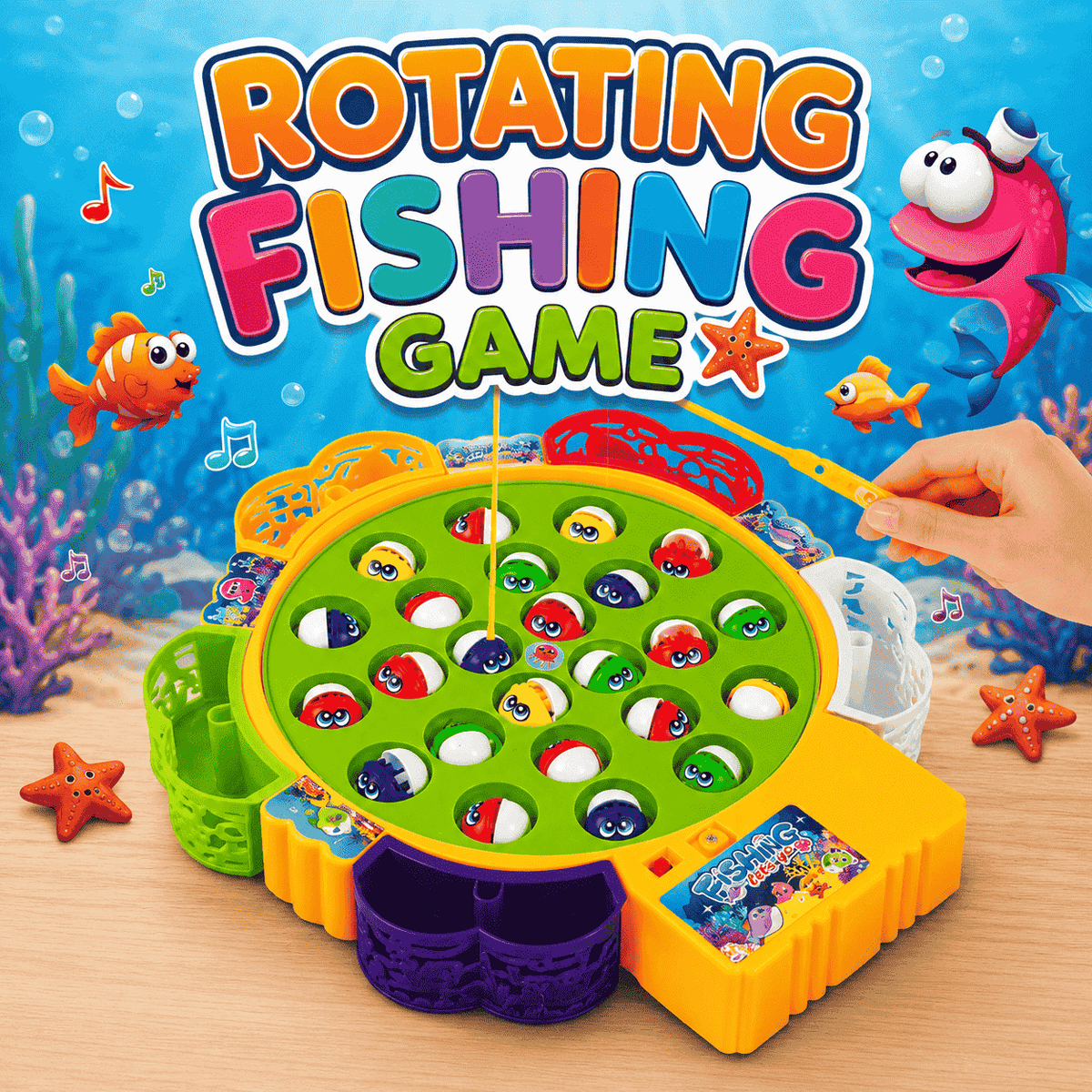 Rotating Fishing Game Toy 24 Fish Set with Music for Kids (6873)