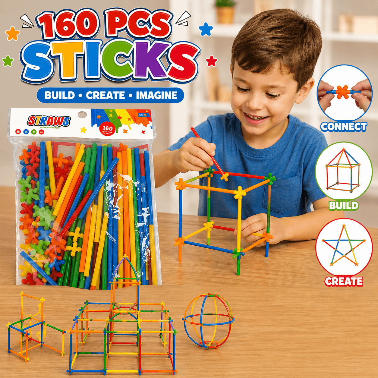 Super Bamboo Building Sticks  Construction Set for Kids-Toynix
