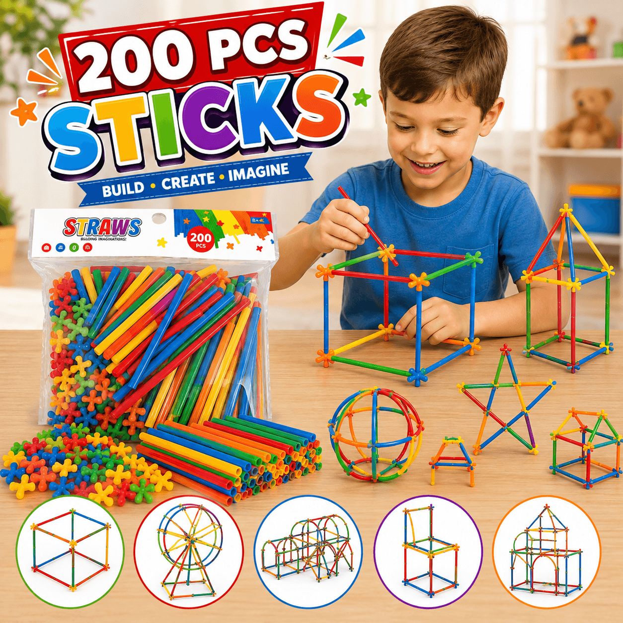 Super Bamboo Building Sticks  Construction Set for Kids-Toynix