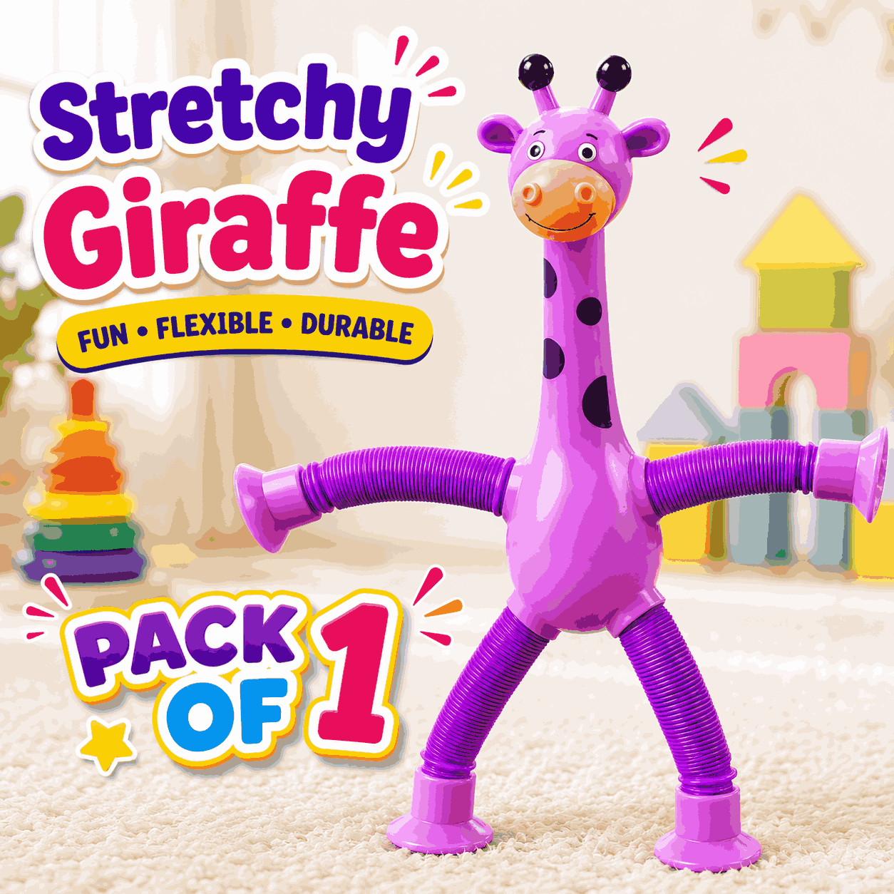 Telescopic Giraffe Suction Cup Toy for Kids Stretchy Window and Mirror Toy